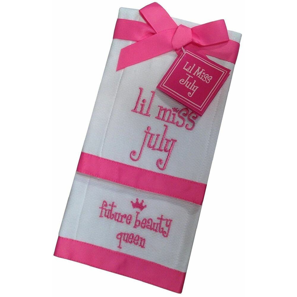Mud Pie Baby Burp Cloth Set Lil Miss July Future Beauty Queen Set of 2 NWT